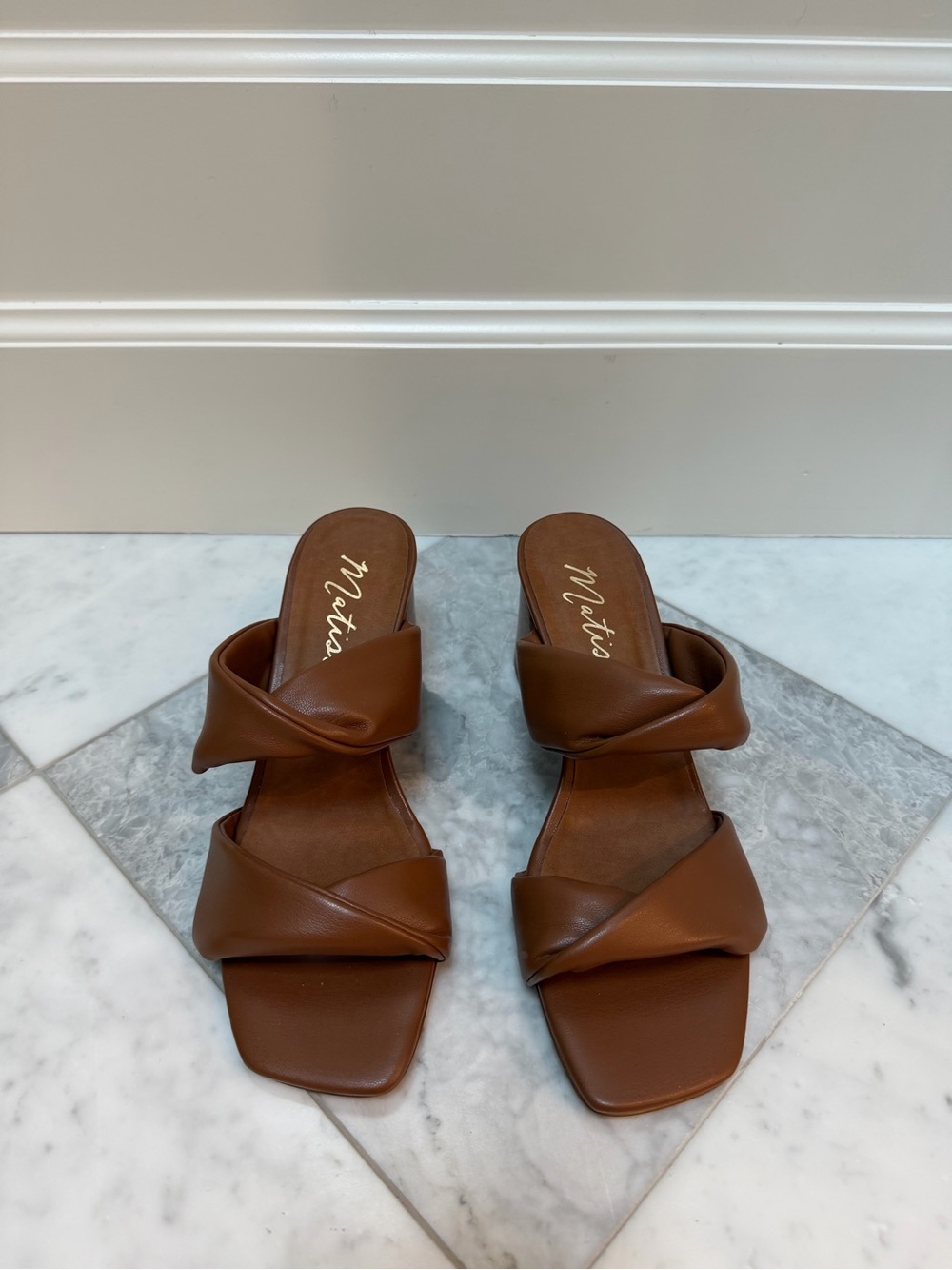 Matisse Cognac Brown Twisted Leather Slide Mules